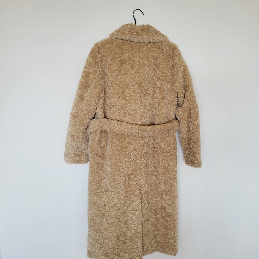 Zara Long Fleece Faux Fur Coat Jacket Brown Size L NWT - Picture 10 of 11